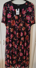 CurveWow Mesh Angel Sleeve Dress Black Pink Floral size 18, New