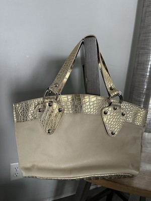 FALOR Beige Gold Crocodile Embossed Metallic Genuine Leather Italian Purse