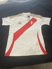 Adidas FPF Peru Soccer Futbol Jersey Men's L White Red Slim Fit Short Sleeve New