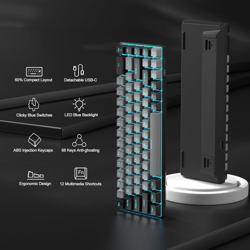 Portable 60% Mechanical Gaming Keyboard, MK-Box LED Backlit Compact 68 Keys M... - Picture 7 of 9