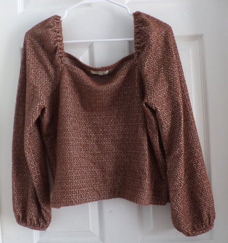 Madewell, Madewell Jacquard Puff Sleeve Cotton Blend Crop Top Sweater Women's Size M