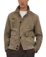 Men Dark Navy Pure Suede Leather Jacket Slim Fit Trucker Jacket Custom Size L