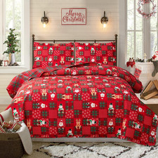 Christmas Quilt Set King Size Xmas Bedding Red Buffalo Plaid Patchwork Quilts Re