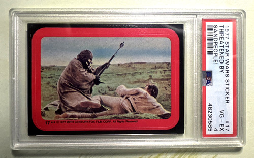 1977 Topps Star Wars Stickers #17 Threatened by Sandpeople! — PSA 4
