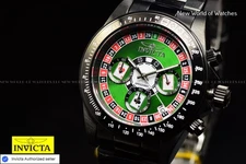 Invicta Men's Speedway Roulette Casino 39.5mm Green Chronograph Dial Black Watch