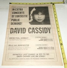 DAVID CASSIDY Vintage Original UK Concert Dates AD Advert 1973 Wembley Empire DAVID CASSIDY Vintage Original UK Concert Dates AD Advert 1973 Wembley Empire