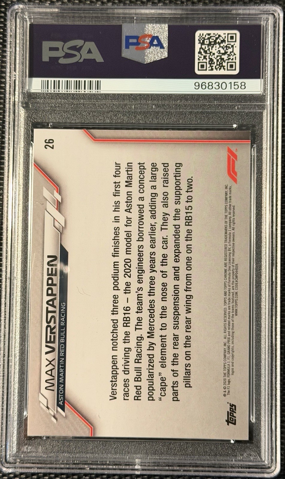 2020 Topps Chrome Max Verstappen #26 PSA 10 view 2
