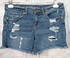 Aeropostale Midi Shorts Womens 4 Waist 30 Blue Factory Distressed Fray Hems VGUC