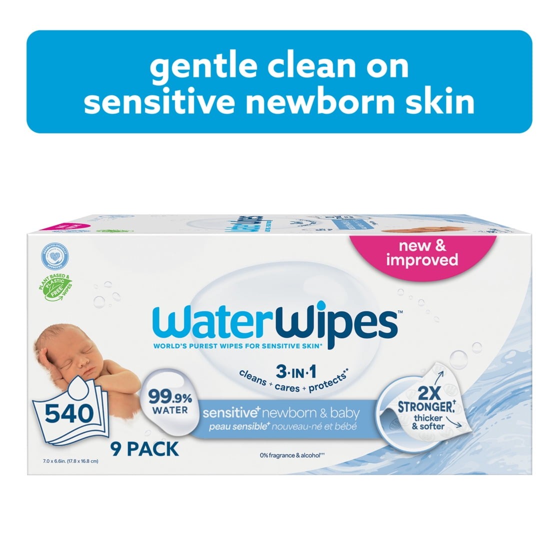 WaterWipes Sensitive Newborn & Baby Wipes, 3-In-1 Cleans, Ca