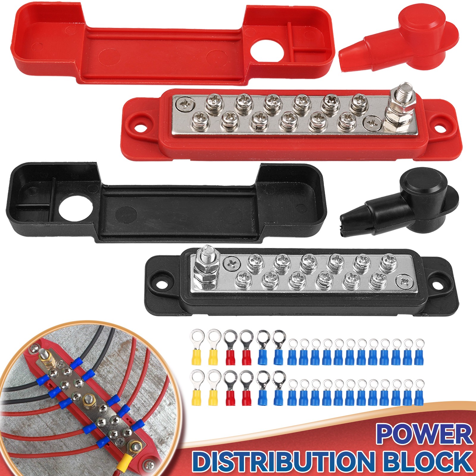 12 Way Bus Bar Terminal 12V Block DC 180A Power Distribution Car Boat Marine 2Pc