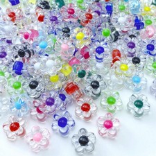 150Pcs Acrylic Flower Beads Candy Color Transparent 12mm, Dark Mixed