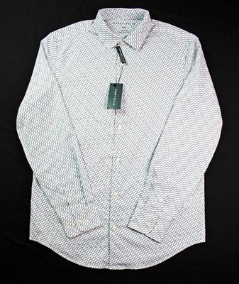 Perry Ellis Mens M Shirt Long Sleeve Button Front Stretch White Blue $79 NEW