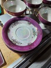 6 Vtg Porcelain Iridescent Teacup & Saucer Mauve, White, Gold Floral & Trim — photo 2
