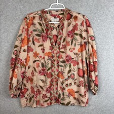 Johnny Was Paris Effortless Embroidered 100 Ramie Pink Floral Blouse Sz Small