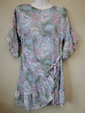 Blue And Pink Asymmetrical Ruffled Wrapped Sun Dress Made In Korea