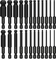 Ball End Hex Head Allen Wrench Drill Bit Set (24PCS Metric & SAE), LATTOOK 1/4" 