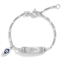 925 Sterling Silver Adjustable Unisex Evil Eye Protection Kids Tag ID Bracelet