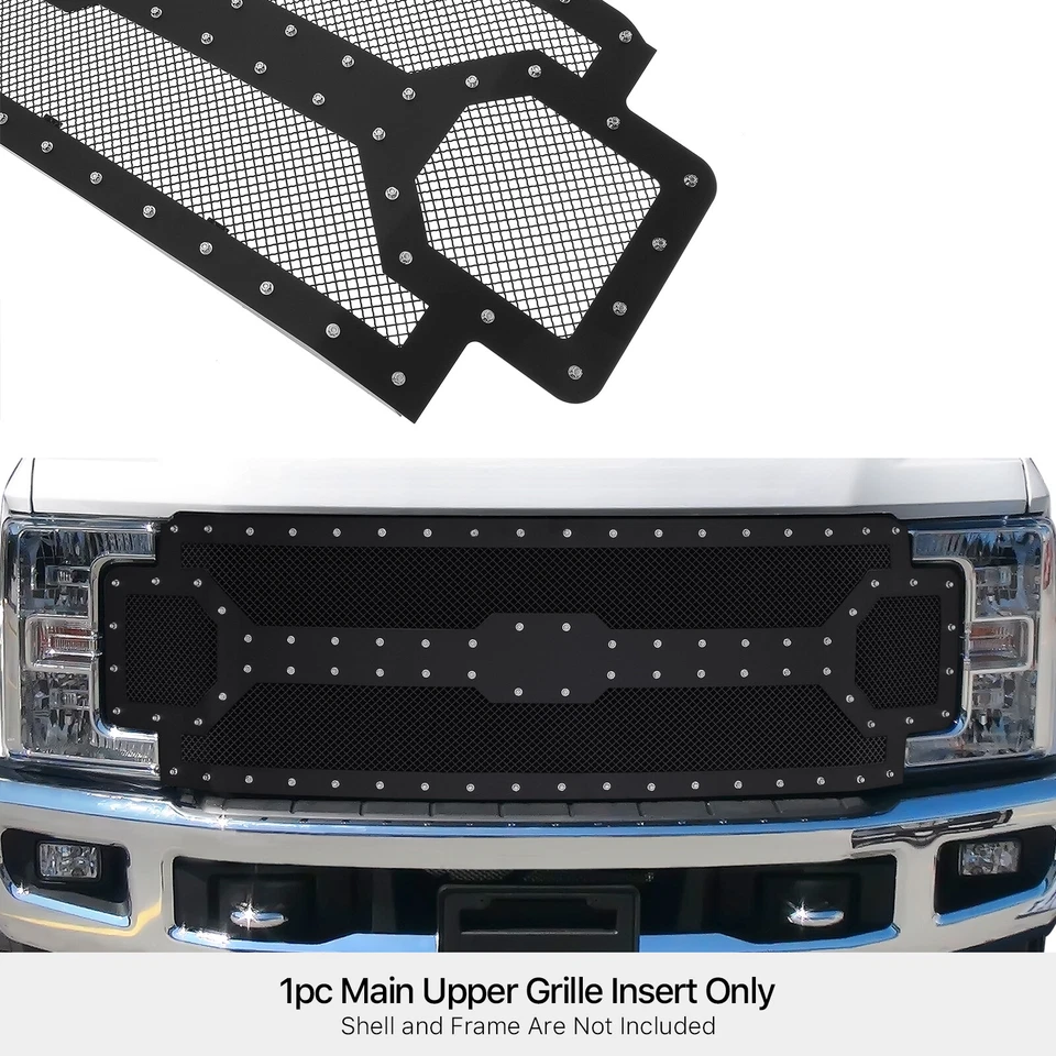 Se adapta a Ford F-250/F-350 2017-2019 superior acero inoxidable malla negra remache rejilla inserto Foto 3 de 3