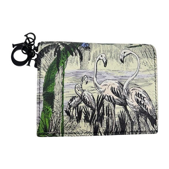 Portefeuille à claquer cuir imprimé tropical Christian Dior Toile De Jouy