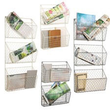 Simple Wire Magazine Newspaper Basket Wall Mounted Post Storage Rack Holder