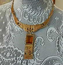 Vtg Miracle Necklace Amber Glass Dangle Pendant