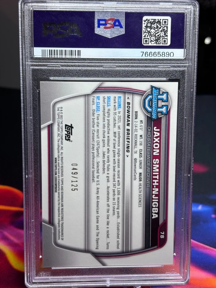 Jaxon Smith-Njigba 2022 Bowman U Chrome 78 Pink Wave PSA 10 Rookie RC # / 125 - Image 2 of 2