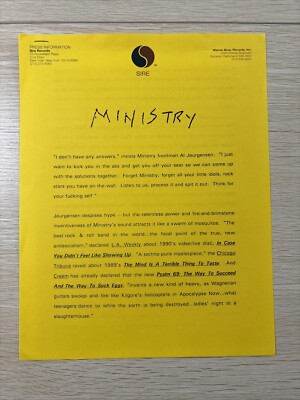 Ministry 1992 Press Kit w/ 8x10 band photo Record Promo