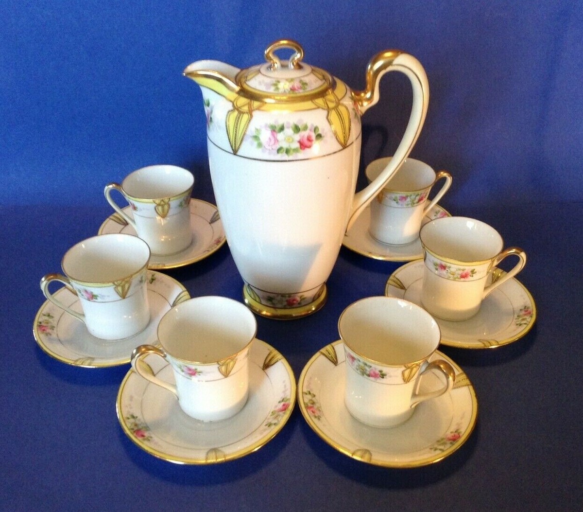 Noritake Nippon Chocolate Teapot Set - Roses Daisies And Yellow