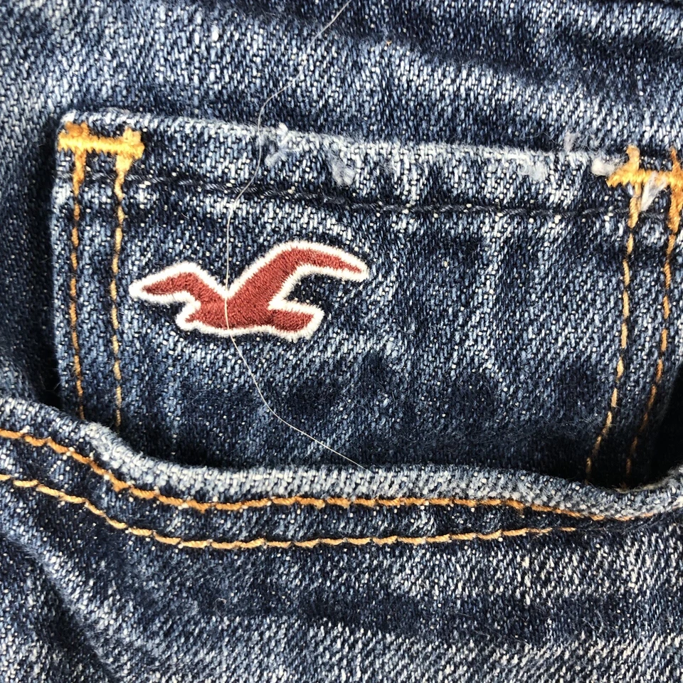 Hollister Shorts Juniors 5 Blue Denim Jean Cut Off Micro Y2K Logo Distressed - Image 4 of 4