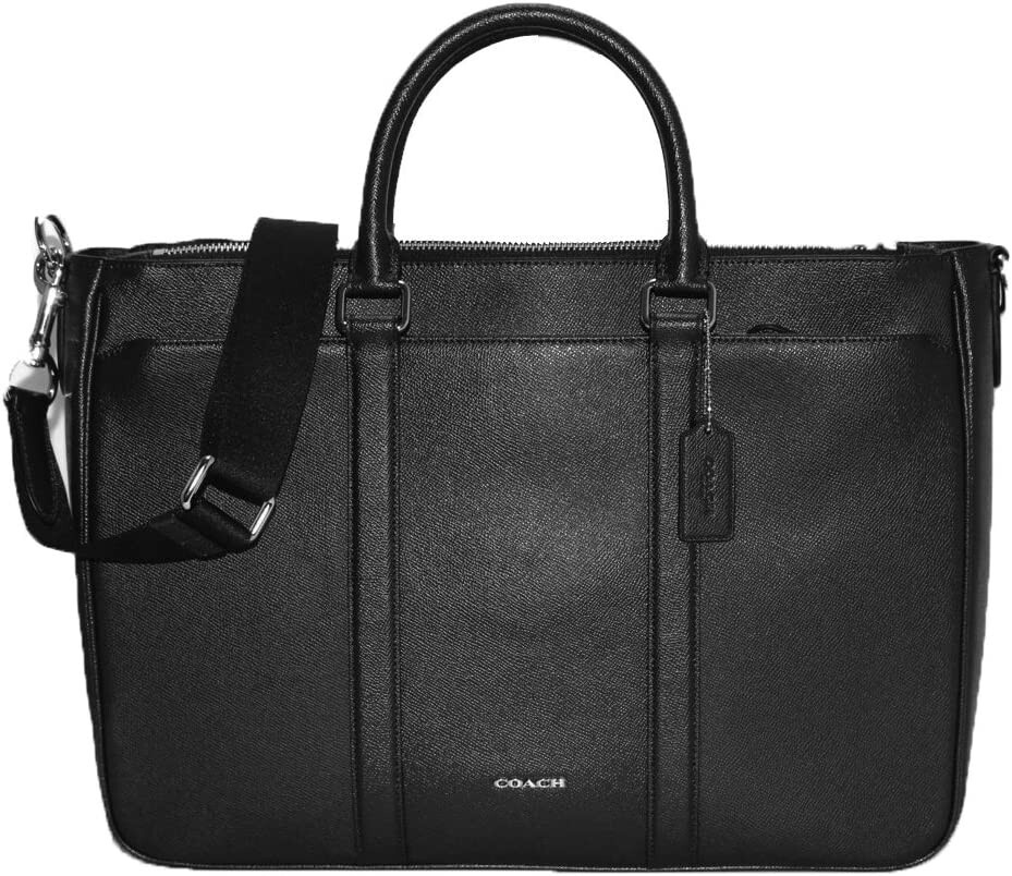 Coach Cross Grain Black Leather Briefcase Laptop Bag F59141 Coach Cross Grain Black Leather Briefcase Laptop Bag F59141