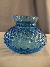 Vintage Blue Glass Rayo Diamond Quilt Lamp Shade 6" Wide Fitter