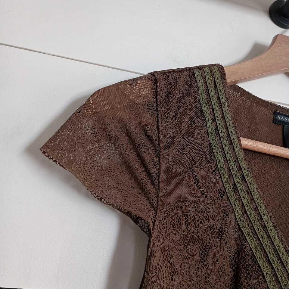 Женская кукла Y2K Whimsigoth Boho Fairygrunge Топ Коричневая Зеленая Сетка Размер Small - Изображение 2 из 4