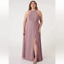 Azazie Women’s Size C Clarice Bridesmaid Dress Dusty Rose Pink Sleeveless Halter