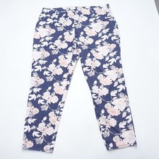 Faded Pants Women's 25 Blue Floral Print Cotton Stretch 5-Pocket Straight Leg