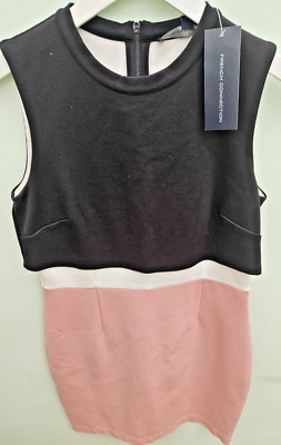 French Connection Bodycon-Kleid schwarz pink ärmellos Damen UK 12 neu mit Etikett