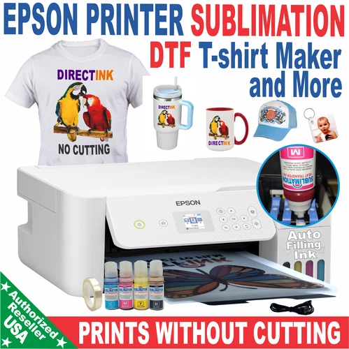 Epson Printer with Sublimation ink Heat Transfer Direct DTF T- Shirt Start Bundl
