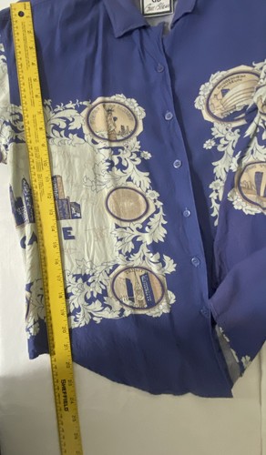 Vintage Bill Blass Shirt Womens L Blue New York Cityscape Skyline Twin Towers - Picture 20 of 21