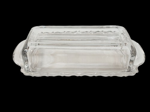 2 Piece Butter Dish Clear Patterned Heavy Glass Use With 1/4 Lb Stick Butter - Picture 2 of 8