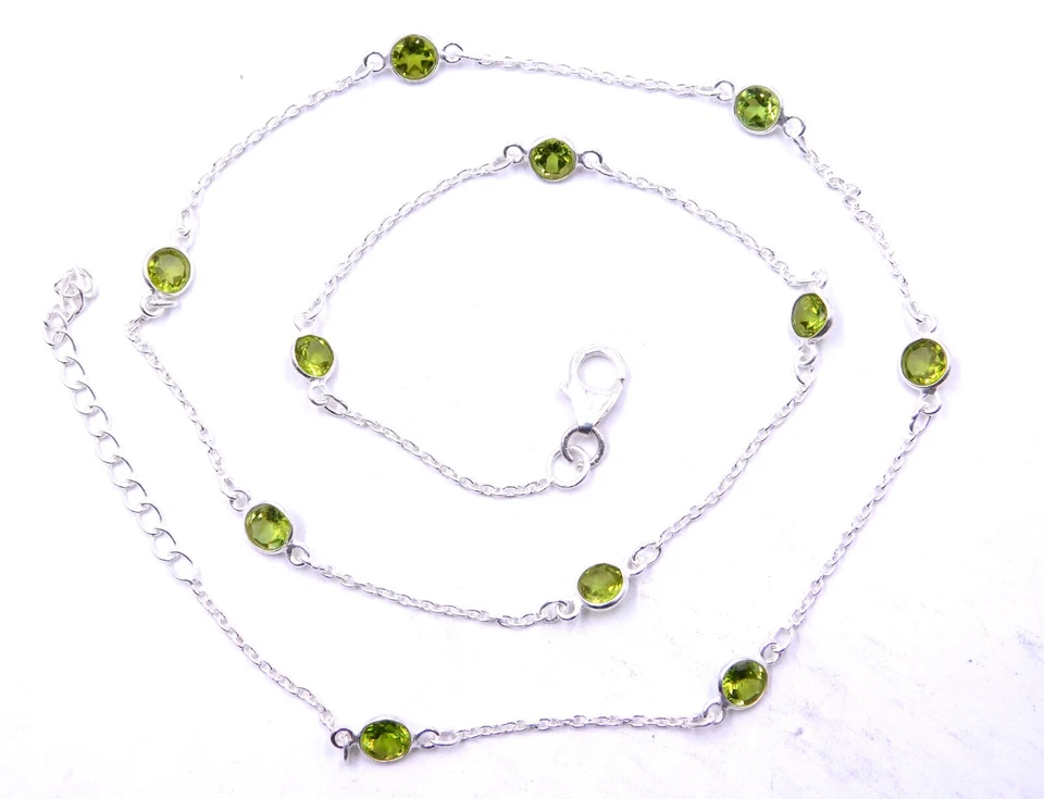 4.80 Gm 925 Solid Sterling Silver Natural Peridot Cut Stone Necklace Size 20.5" - Image 4 of 4