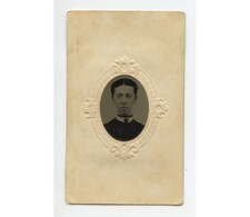 TINTYPE STUDIO PORTRAIT LADY W/ DARK HAIR + DRESS, 1/16 PLATE, PERIOD MAT