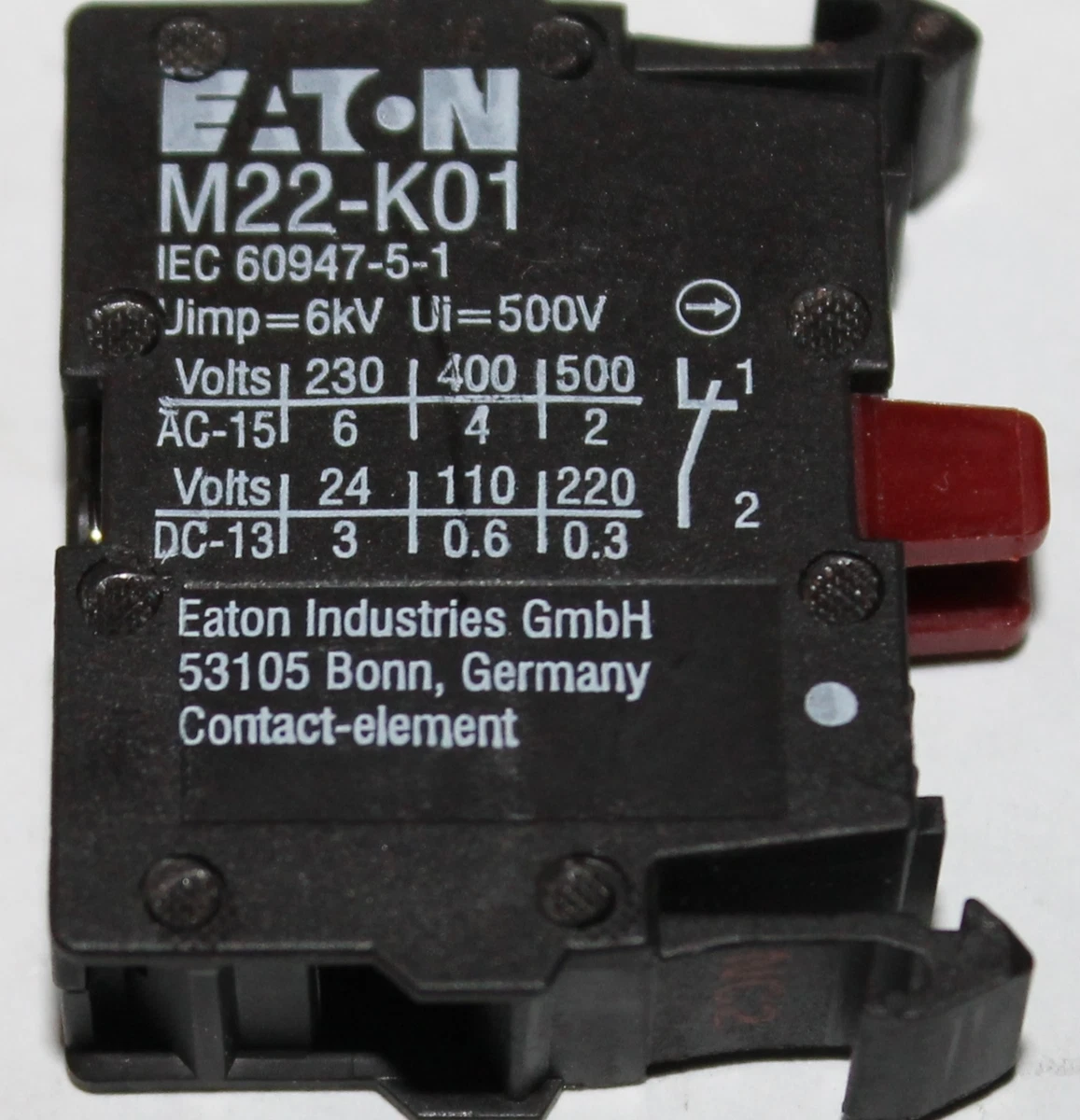EATON MOELLER M22 K01 22MM NC Push Button Contact Block M22-K01 
