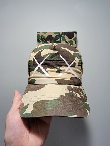 Bape x Kaws Yellow Camo OG Trucker Hat 
