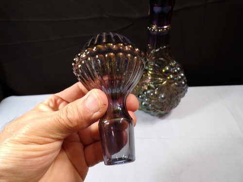 Imperial Purplish Peacock Carnival Glass Embossed Grapes Decanter w/ Stopper - Picture 8 of 10