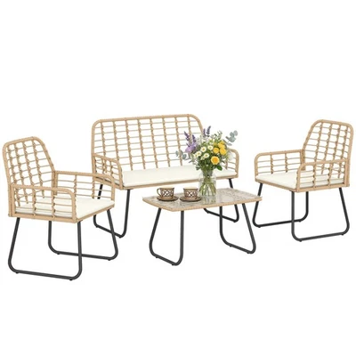 Outsunny Rattan Garden Furniture Set, 4 Pcs Outdoor Patio Furniture, Refurbished - Image 1 of 4