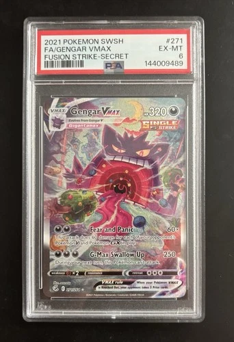 Pokémon Gengar VMAX Alternate Art Secret Rare Fusion Strike Holo 271/264 PSA 6