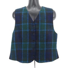 Pendleton Classic Tartan Plaid Wool Button Vest Womens 18 Blue Green Made USA