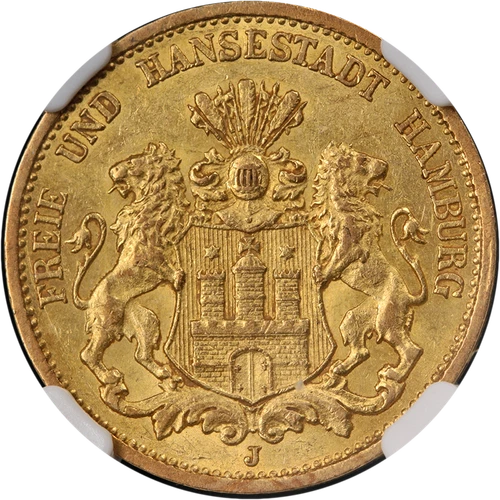 1878 J Germany Gold 20 Mark Hamburg NGC AU58