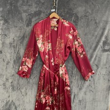 Vintage California Dynasty Womens Long Robe MED Lounge Floral Satin Kimono bride