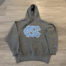UNC North Carolina Tar Heels Hoodie Sweatshirt Gray Big Logo MEDIUM Embroidered