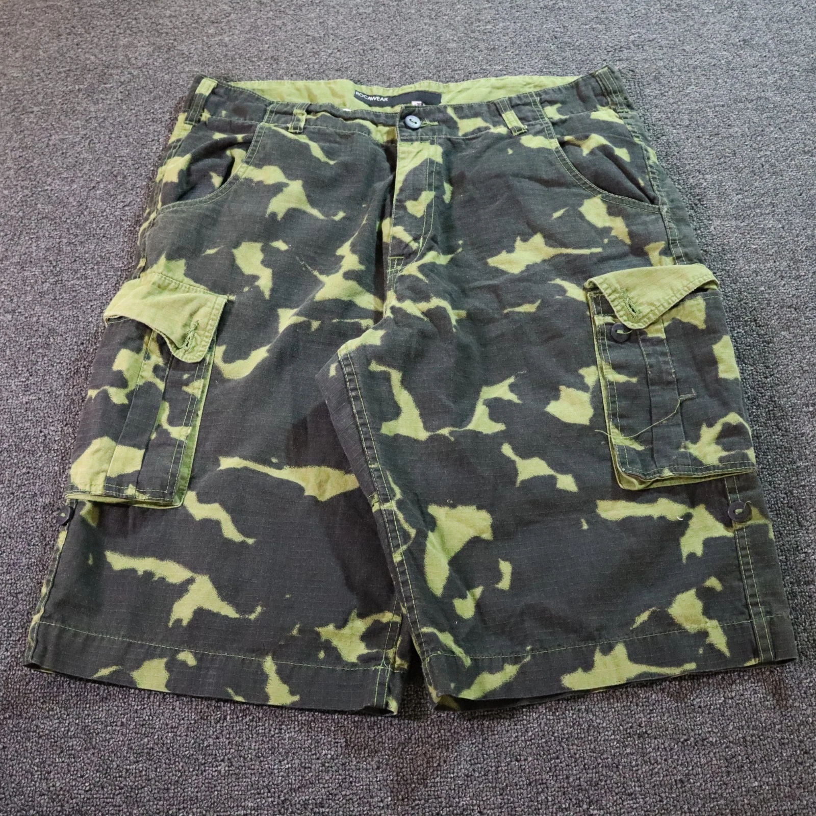 Rocawear Baggy Mens 38 Green Cargo Shorts Y2k Vintage Grunge Army Paratrooper